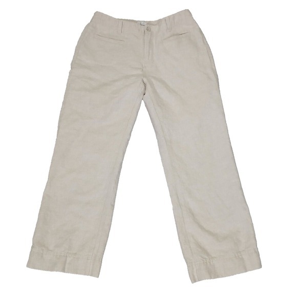 Calvin Klein Womens Pants Size 4 Linen Cotton‎ Blend Cropped CK Jeans Beige - Picture 1 of 11